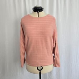Tahari Sweater Women's L Melon Pink Ribbed Long Sleeve Very Soft